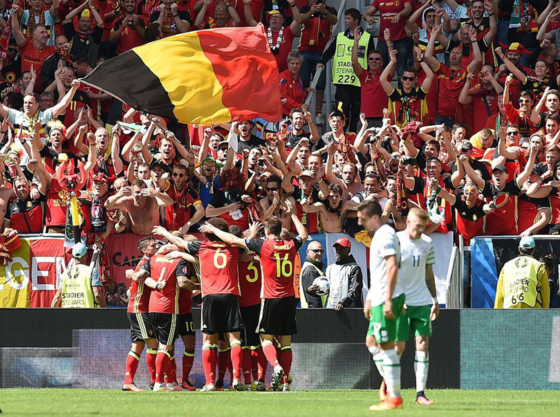 Евро-2016. Бельгия - Ирландия, бельгийцы празднуют гол
